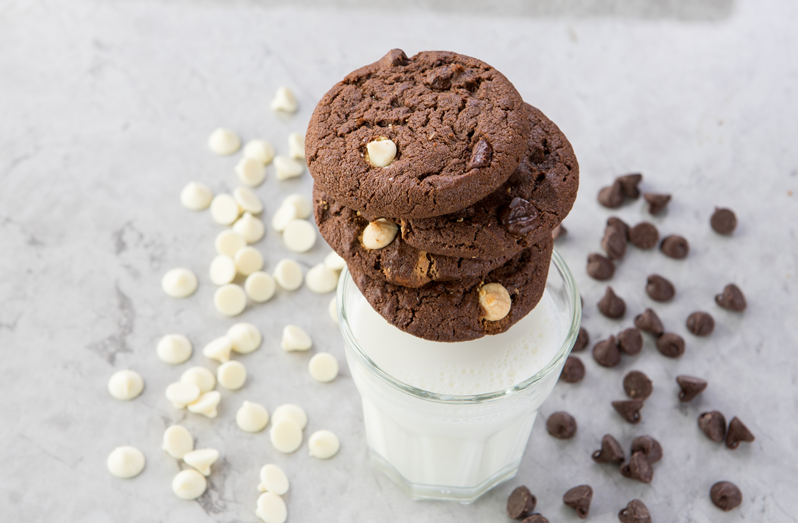 chunky chocolate supreme cookies and a glass of milk