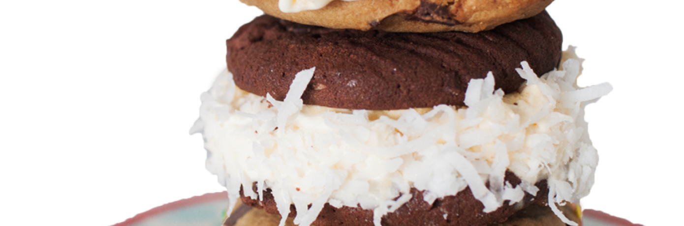 ice cream sandwich with chocolate chip cookies