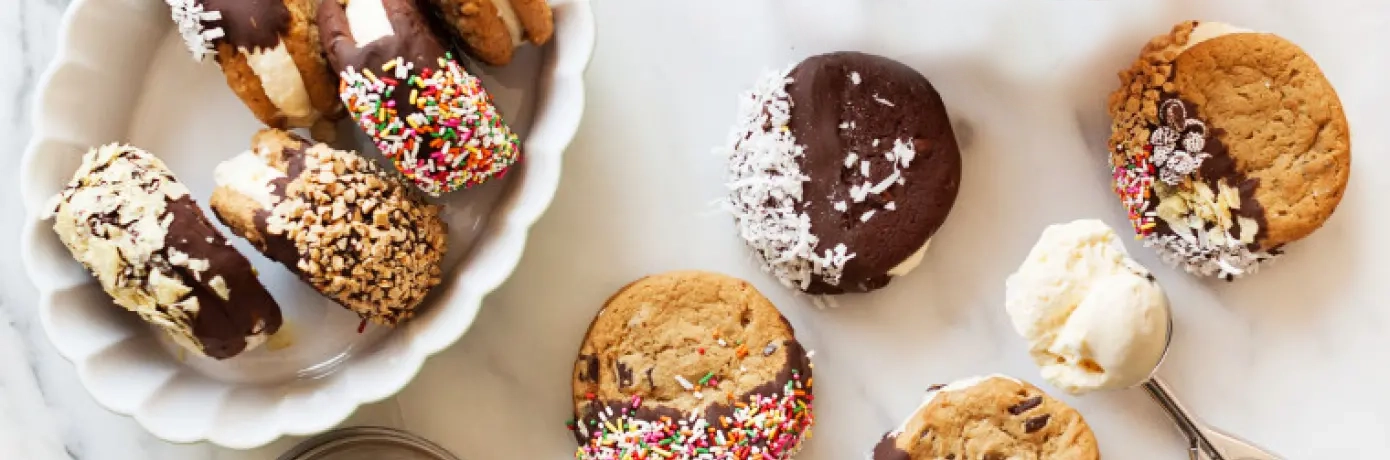 Chocolate-Dipped Cookie Ice Cream Sandwich