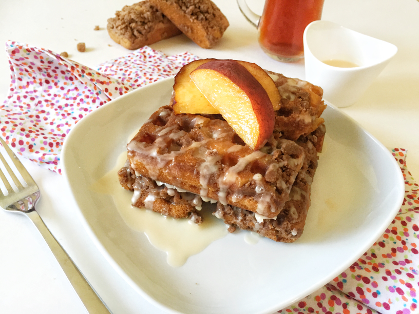 Cinnamon Crumb Waffles with a Peach Earl Grey Glaze