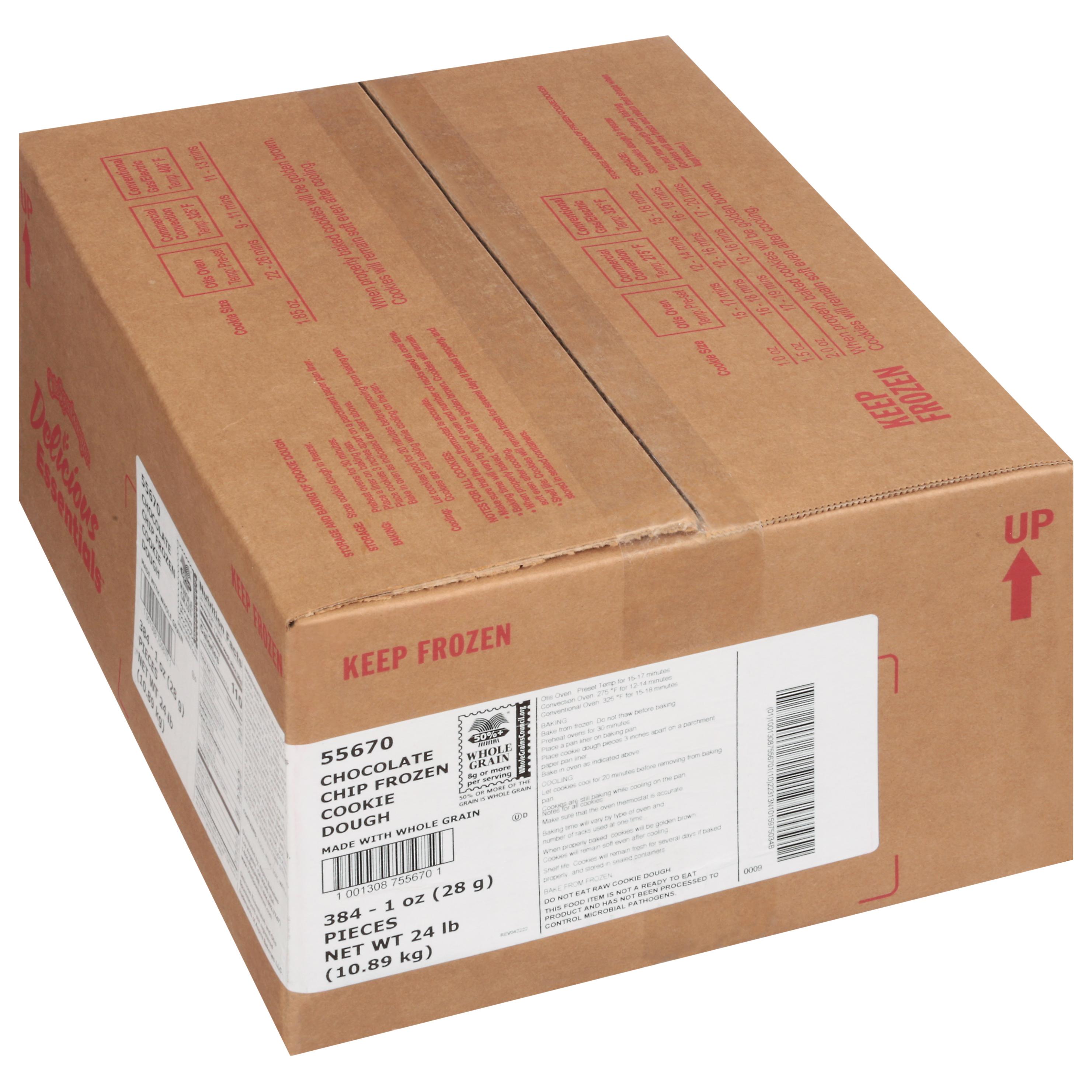 Sealed cardboard box with chocolate chip cookies