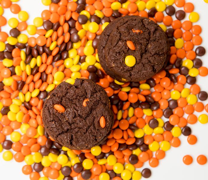 Chocolate with Reeses Pieces Candy Cookies